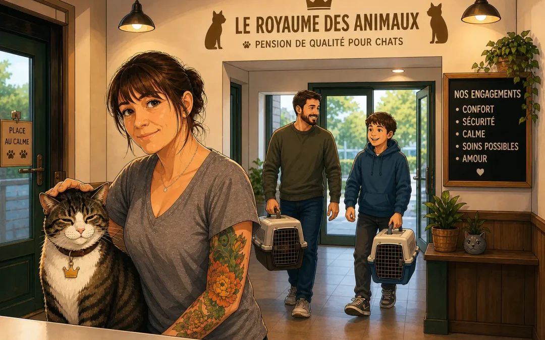 pension chat 78 accueil des clients avec leur chat en caisse de transport et visite